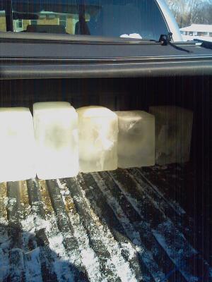 Ice blocks in truck bed