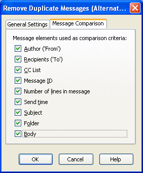 Remove Duplicate Messages dialog